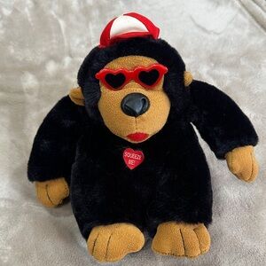 Charming Black and Tan Stuffed Gorilla with Red Heart Glasses